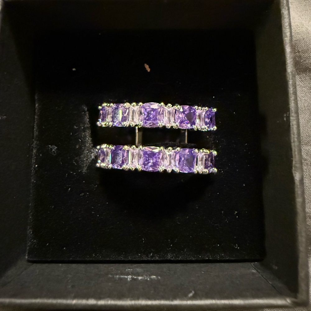 Bomb Party “Here’s To Love” Purple Topaz CZ on Rhodium Size 9 NEW